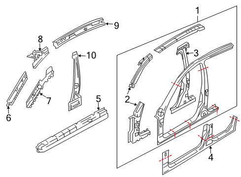 2005 Infiniti G35 Uniside Pillar Assy-Front, Inner Upper LH Diagram for 76231-AL500