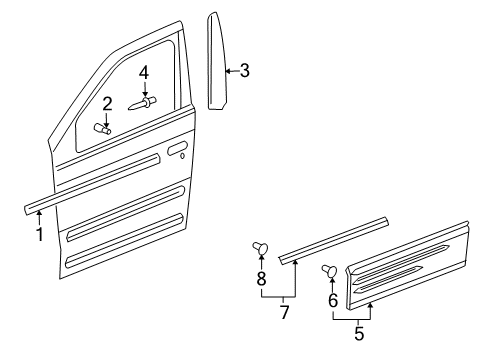 2003 Pontiac Aztek Exterior Trim - Front Door Molding Asm, Front Side Door Lower (LH) *Primed Diagram for 89046251