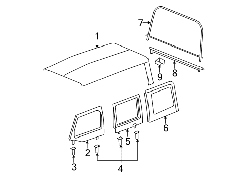 2010 Jeep Wrangler Top Cover & Components RETAINER-TAILGATE Bar Diagram for 55395760AE