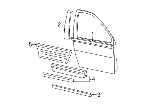2005 Ford Freestar Exterior Trim - Front Door Body Side Molding Diagram for 2F2Z-1620879-AAA