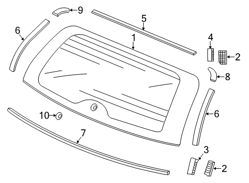 2012 Honda CR-V Lift Gate - Glass & Hardware Molding R, RR Windshield C Diagram for 73228-T0A-A01