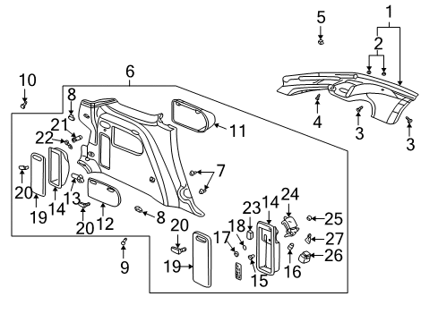 2004 Pontiac Aztek Interior Trim - Quarter Panels Tie Down Hook Bolt Diagram for 11561035