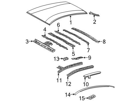 2004 Toyota Prius Roof & Components, Exterior Trim Roof Molding Diagram for 75556-47020