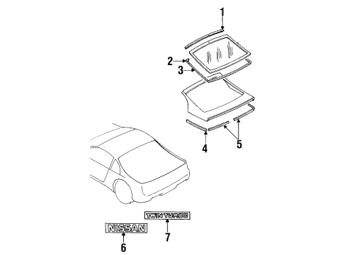 1991 Nissan 300ZX Exterior Trim - Lift Gate Moulding-Back Door, Upper Diagram for 90352-30P00