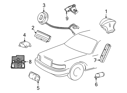 2003 Lincoln Town Car Air Bag Components Passenger Inflator Module Diagram for 3W1Z-54044A74-AAA