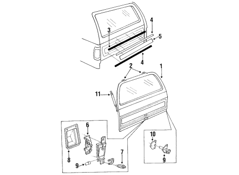 1987 Dodge Ramcharger Lift Gate & Hardware, Glass, Exterior Trim Latch Asm Hatch Gate Diagram for 4354968