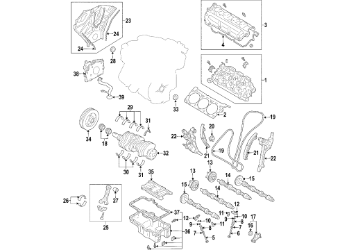 2007 Ford Fusion Engine Parts, Mounts, Cylinder Head & Valves, Camshaft & Timing, Variable Valve Timing, Oil Pan, Oil Pump, Crankshaft & Bearings Cylinder Head Diagram for 6E5Z-6049-A