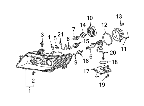 2004 Acura TSX Headlamps Right Headlight Diagram for 33101-SEC-A12