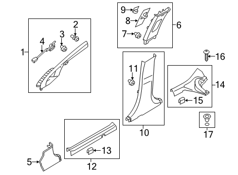 2013 Kia Rio Interior Trim - Pillars, Rocker & Floor Knob-Height ADJUSTER Diagram for 858331W010DCM