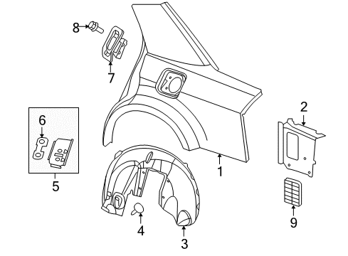 2006 Chrysler 300 Quarter Panel & Components Shield-WHEELHOUSE Diagram for 5065220AC