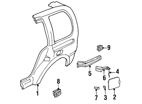 2000 Mercury Villager Side Panel & Components Fuel Pocket Diagram for XF5Z1227936BA