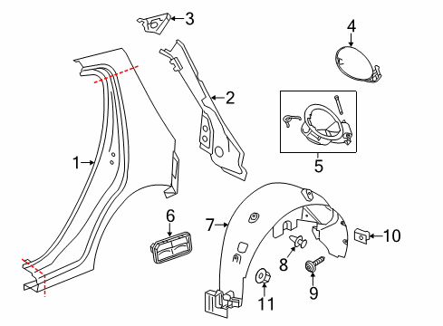 2019 Chevrolet Sonic Fuel Door Wheelhouse Liner Diagram for 42389894