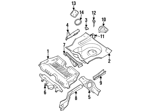 1997 Nissan 200SX Rear Floor & Rails Floor-Rear, Rear Diagram for 74514-9B430