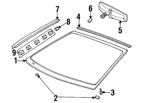 2002 Mercury Cougar Windshield Glass, Reveal Moldings Weatherstrip Diagram for 98BZ-6303606-A