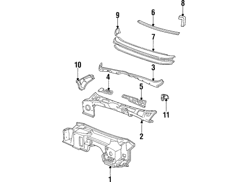 1995 Chevrolet Corvette Cowl PANEL, Shroud and Dash and Vent Duct Panel Diagram for 10234812