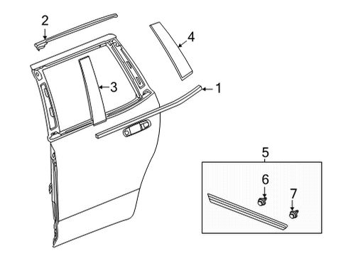 2022 Cadillac Escalade ESV Exterior Trim - Rear Door Body Side Molding Diagram for 84704783