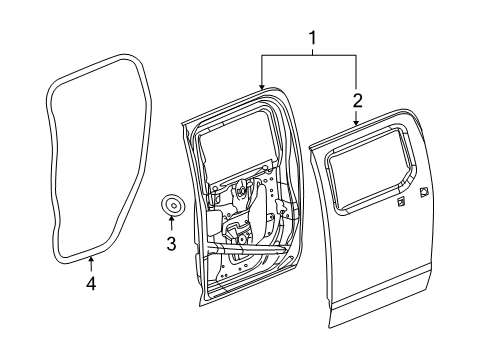 2010 Hummer H3T Rear Door Weatherstrip Asm-Rear Side Door Diagram for 93355097