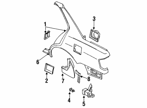 1996 Infiniti G20 Quarter Panel & Components, Exterior Trim Moulding-Rear Fender, RH Diagram for 78872-0J262