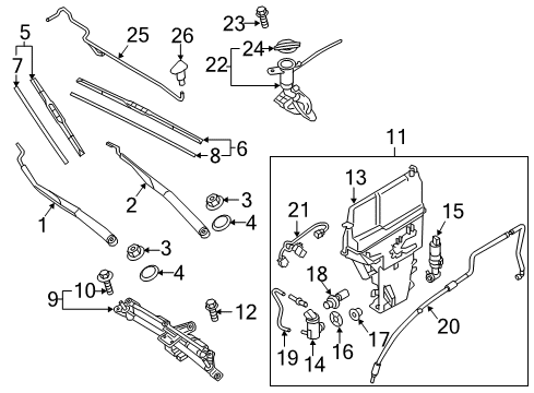 2020 Genesis G80 Wiper & Washer Components Drive Windshield Wiper Blade Assembly Diagram for 98351B1000