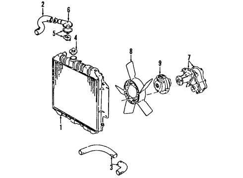 2000 Chevrolet Tracker Cooling System, Radiator, Water Pump, Cooling Fan Clutch, Fan Blade Diagram for 91173035