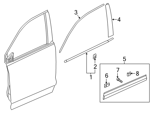 2018 Honda Ridgeline Exterior Trim - Front Door Molding Assy., R. FR. Door Diagram for 72410-T6Z-A01