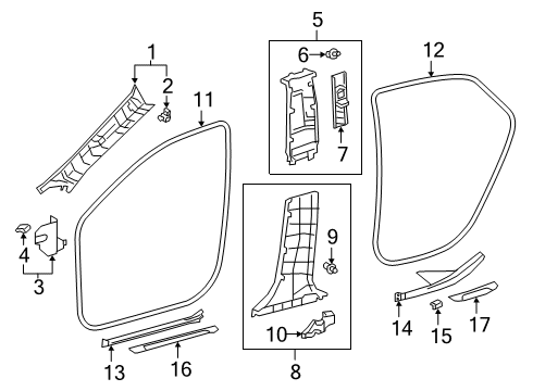 2020 Toyota Avalon Interior Trim - Pillars, Rocker & Floor Windshield Pillar Trim Diagram for 62210-07030-B1