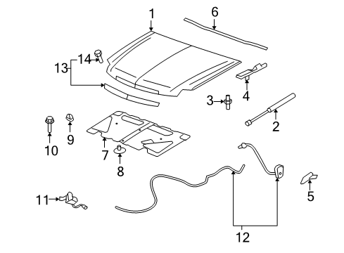 2010 GMC Yukon Hood & Components, Exterior Trim Insulator Diagram for 25879289