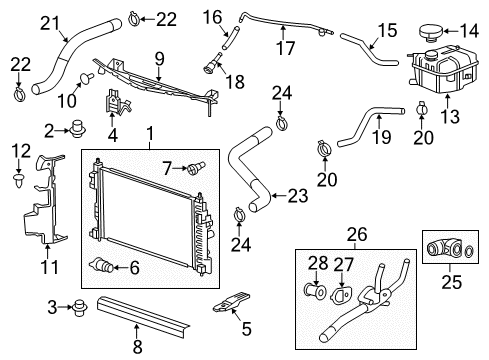 2015 Chevrolet Impala Radiator & Components Thermostat Housing Diagram for 12681132