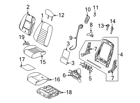 2010 Ford Mustang Front Seat Components Seat Cushion Heater Diagram for 7R3Z-14D696-B