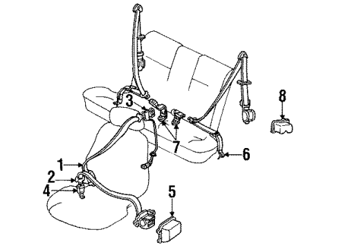 1993 Hyundai Scoupe Front Seat Belts, Rear Seat Belts Bolt-Washer Assembly Diagram for 11233-06141