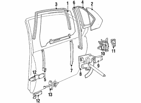 1985 BMW 735i Rear Door - Glass & Hardware Rear Right Window Regulator Diagram for 51351868192
