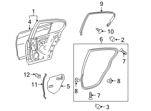 2008 Lexus GS450h Rear Door Surround Weatherstrip Clip Diagram for 90467-05162-B0