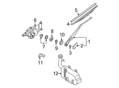 2000 Nissan Xterra Lift Gate - Wiper & Washer Components Rear Window Wiper Arm Assembly Diagram for 28780-7Z000