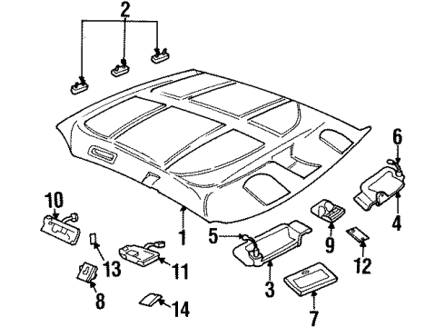 1999 Buick LeSabre Interior Trim - Roof Support Asm, Sunshade LH Outer <Use 1C3J*Blue Diagram for 12374145