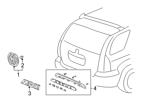 2002 Acura MDX Exterior Trim - Lift Gate Garnish Assembly, Rear License (Nighthawk Black Pearl) Diagram for 74890-S3V-A00ZA