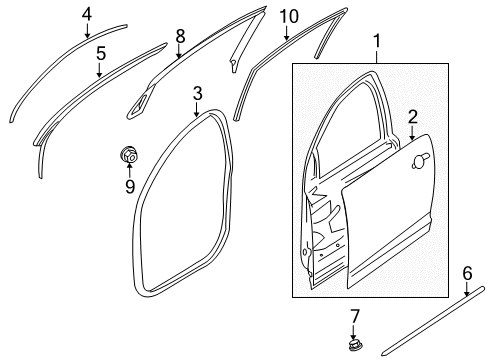 2009 Pontiac G8 Front Door Weatherstrip, Front Side Door Window Diagram for 92190169