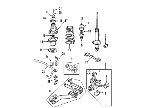 2003 Honda Civic Rear Suspension Components, Lower Control Arm, Upper Control Arm, Stabilizer Bar Rubber, Rear Spring Mounting Diagram for 52686-S5A-004