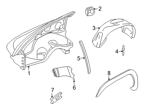 2000 Dodge Durango Fender & Components, Exterior Trim Shield-Front Fender Diagram for 55257061AG