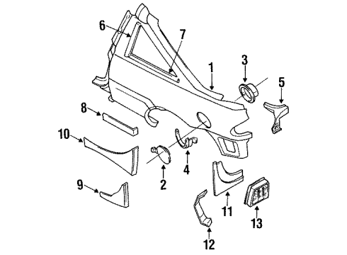 1991 Nissan NX Quarter Panel, Exterior Trim Moulding-Rear Fender, Front RH Diagram for 78872-61Y00