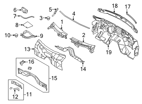 2017 Infiniti QX50 Cowl Bracket-Battery Suport, Lower LH Diagram for 64163-JK600