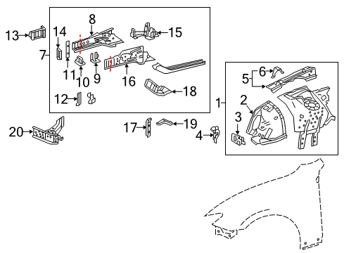 2018 Lexus RC F Structural Components & Rails Bracket, Radiator Support Diagram for 53257-24020