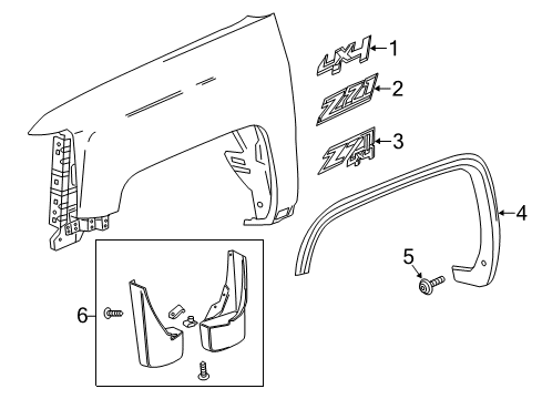 2014 GMC Sierra 1500 Exterior Trim - Fender Mud Guard Diagram for 22902400