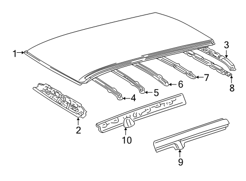 2001 Toyota RAV4 Roof & Components Roof Bow Diagram for 63144-42021