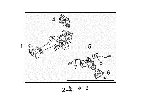 2008 Chevrolet Aveo Ignition Lock Column Asm, Steering Diagram for 96454692