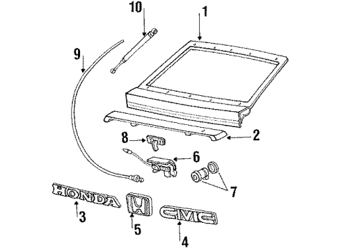 1987 Honda Civic Lift Gate Lock Assembly, Tailgate Diagram for 83300-SB2-013