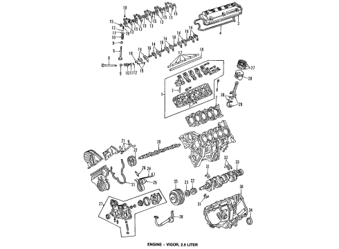 1992 Acura Vigor Engine Parts, Mounts, Cylinder Head & Valves, Camshaft & Timing, Oil Pan, Oil Pump, Crankshaft & Bearings, Pistons, Rings & Bearings Valve, Exhaust Diagram for 14721-PV1-000