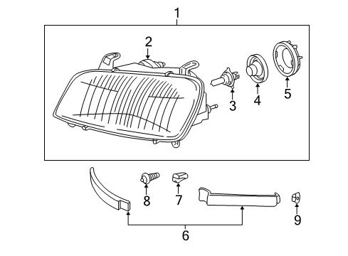 1997 Toyota RAV4 Bulbs Passenger Side Headlight Assembly Composite Diagram for 81110-42060