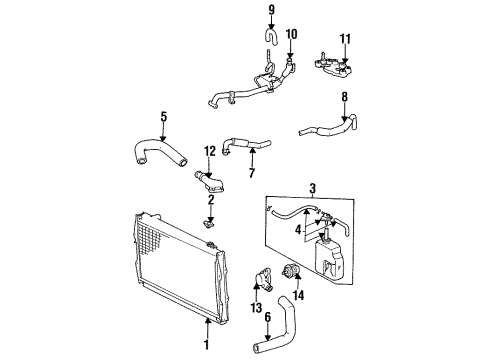 1994 Toyota T100 Radiator & Components Water Inlet Diagram for 16321-65030