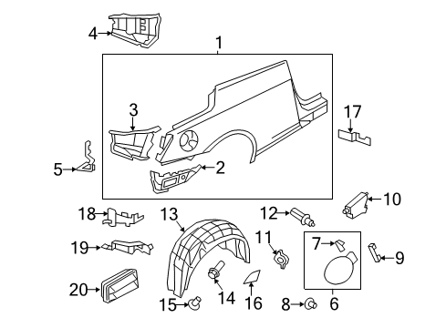 2015 Infiniti Q60 Fuel Door Protector-Rear Wheel House, LH Diagram for 76749-JJ50A