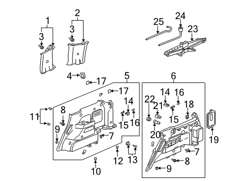 2004 Honda Pilot Interior Trim - Quarter Panels Spare Tire Wheel Wrench Diagram for 89211-S3V-A11